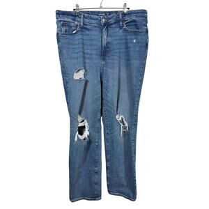 Old Navy O.G. Loose Straight Jeans Womens 16 Tall 16T Blue High Rise Distressed